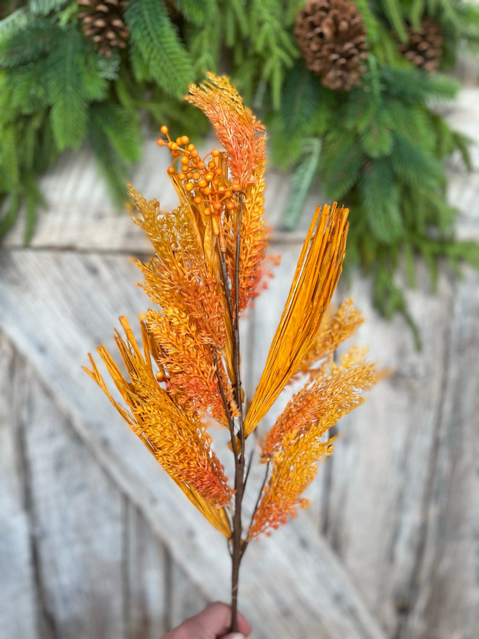 28" Yellow Orange Wheat Berry Spray for Fall, 83796