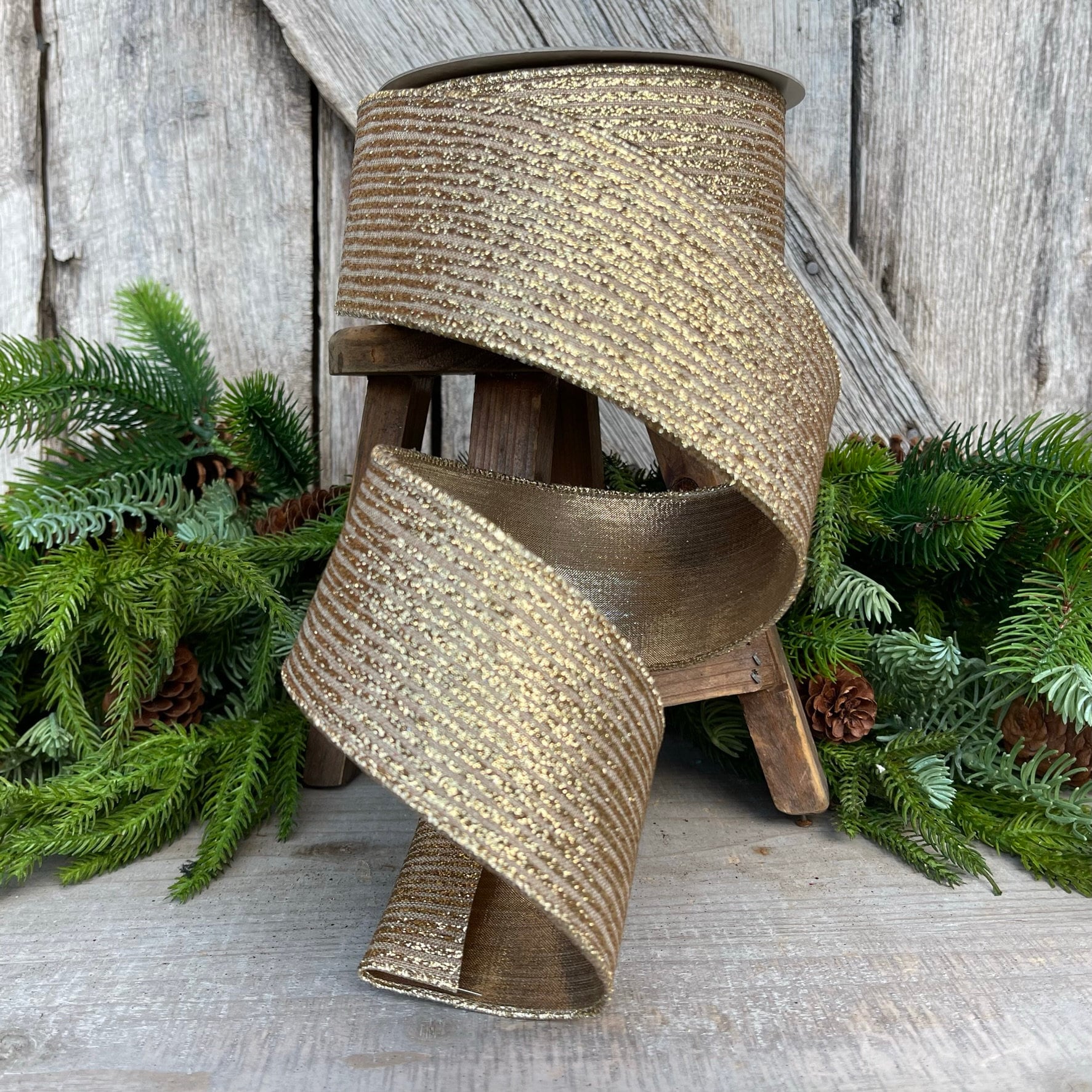 2.5" Gold Ribbon, Farrisilk Ribbon, Gold Random Stripes RIbbon