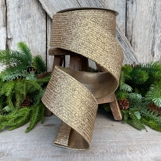 2.5" Gold Ribbon, Farrisilk Ribbon, Gold Random Stripes RIbbon