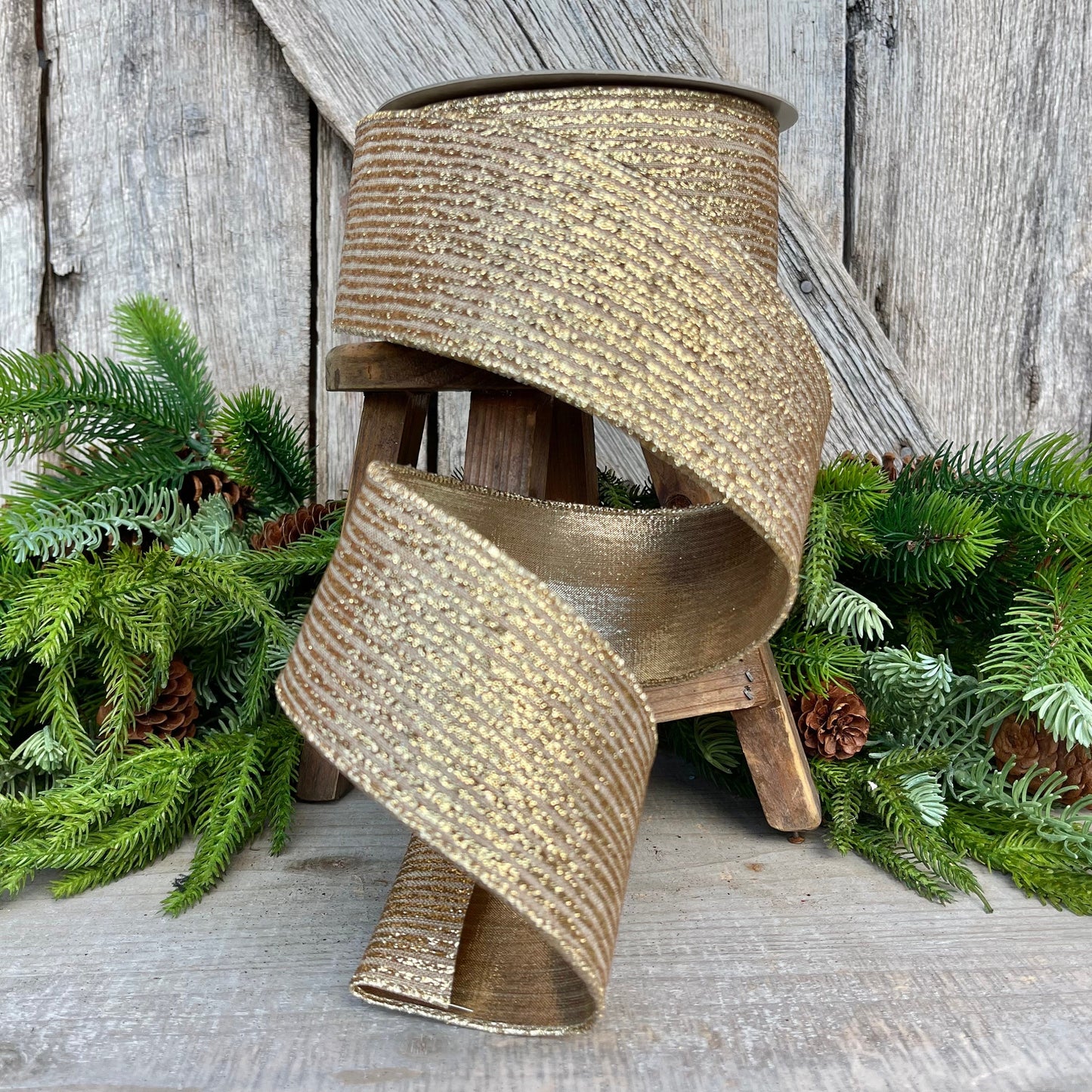 2.5" Gold Ribbon, Farrisilk Ribbon, Gold Random Stripes RIbbon