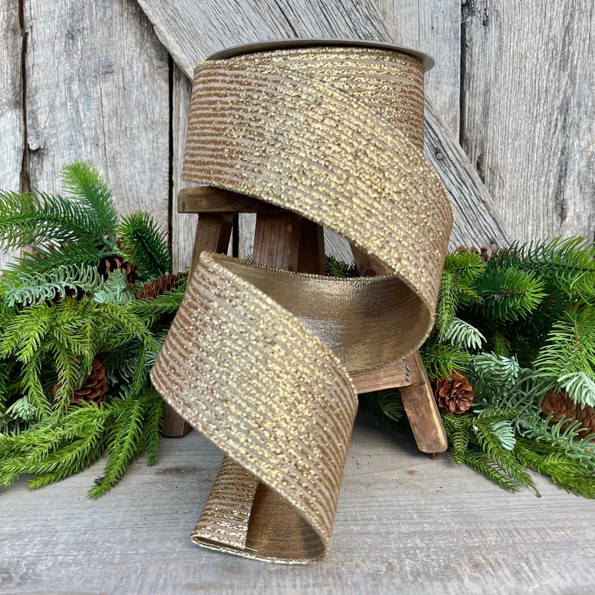 2.5" Gold Ribbon, Farrisilk Ribbon, Gold Random Stripes RIbbon