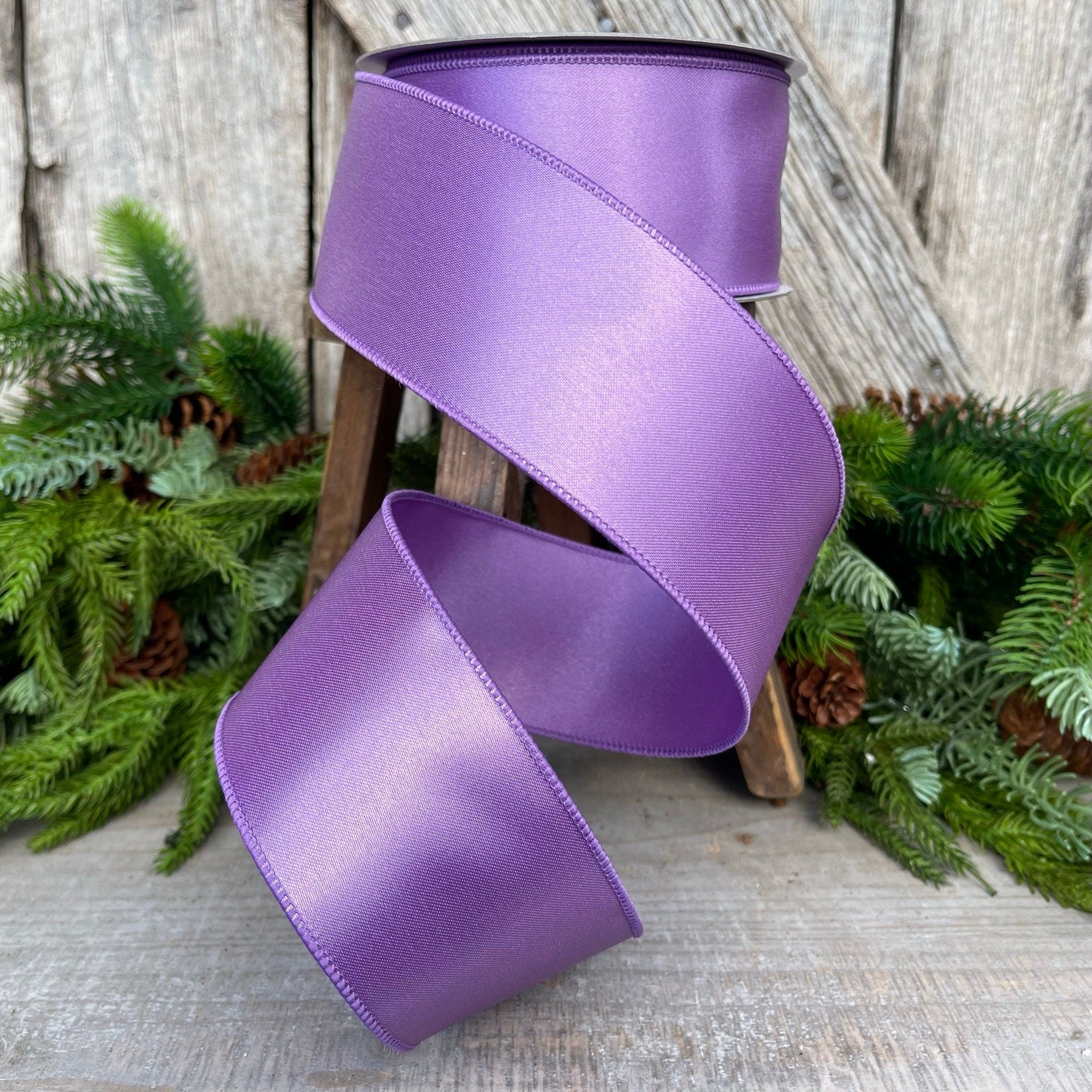 2.5" Purple Lavender Wired Ribbon, Farrisilk Ribbon, Satin Ribbon