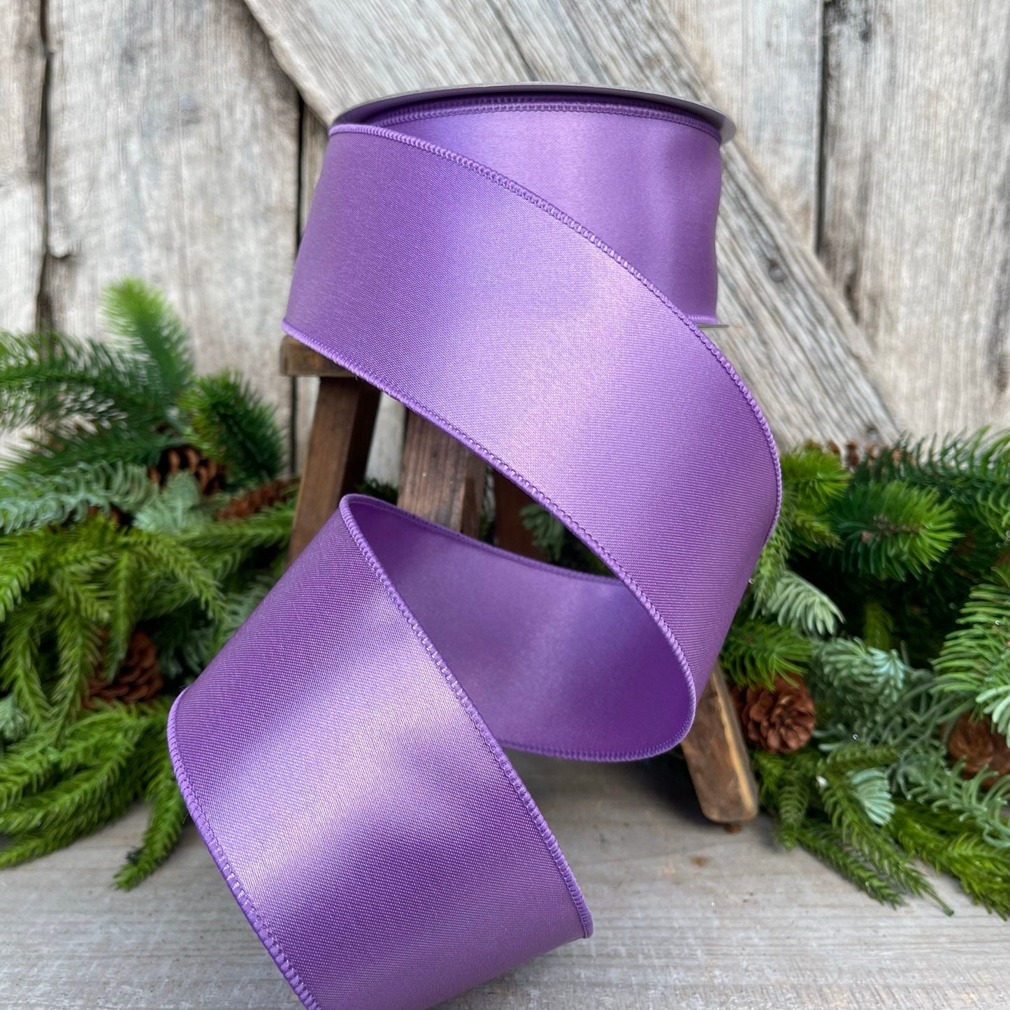 2.5" Purple Lavender Wired Ribbon, Farrisilk Ribbon, Satin Ribbon