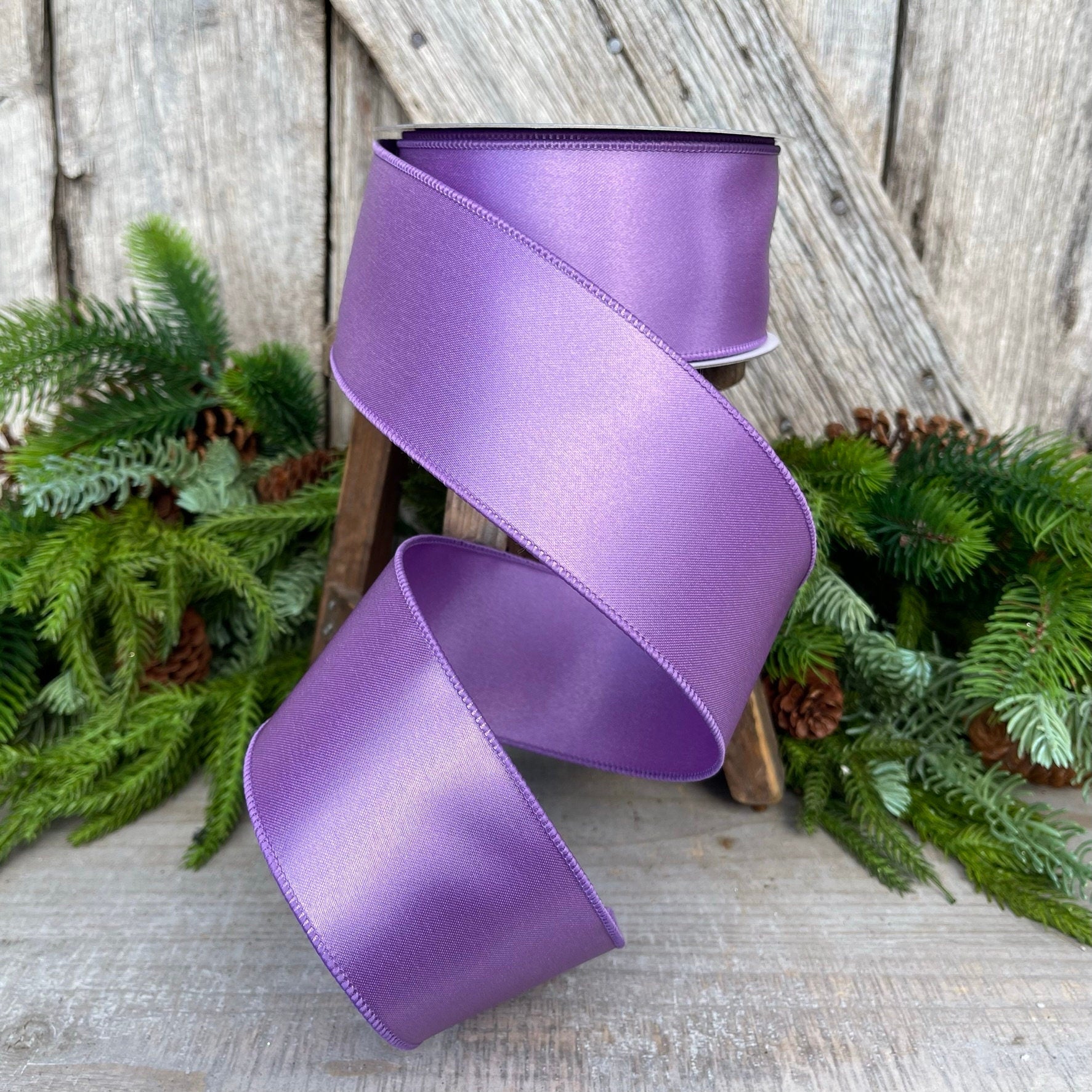 2.5" Purple Lavender Wired Ribbon, Farrisilk Ribbon, Satin Ribbon