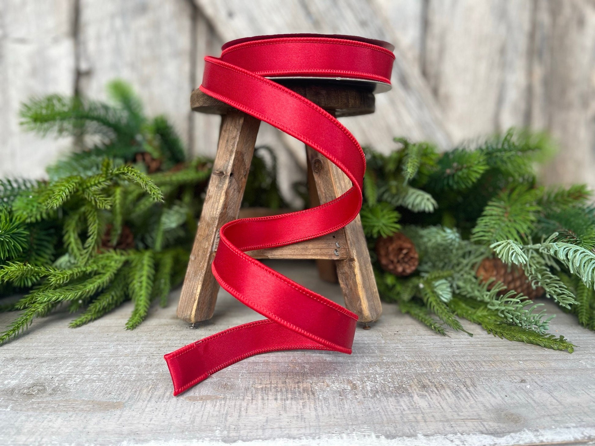 1" Red Satin Ribbon, Farrisilk Ribbon, Wired Ribbon