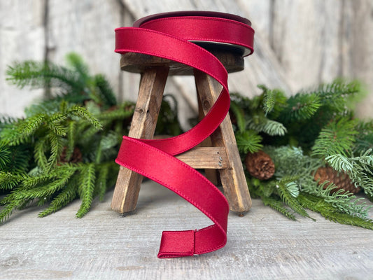 1" Ruby Satin Ribbon, Farrisilk Ribbon, Wired Ribbon