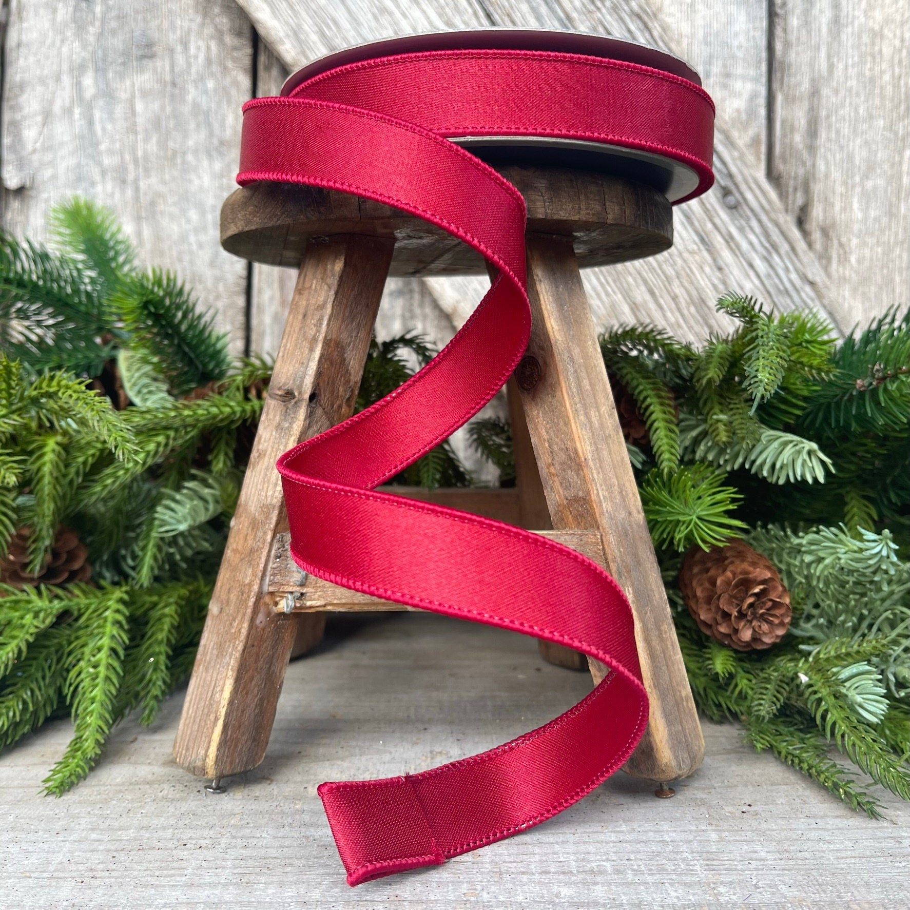 1" Ruby Satin Ribbon, Farrisilk Ribbon, Wired Ribbon