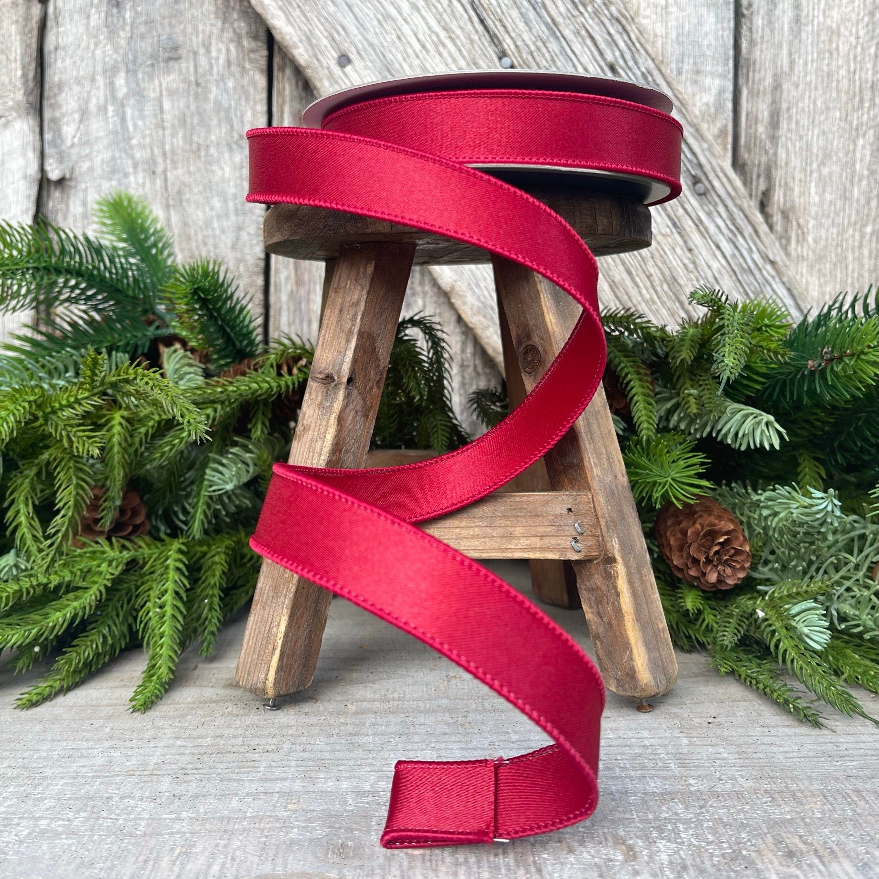 1" Ruby Satin Ribbon, Farrisilk Ribbon, Wired Ribbon