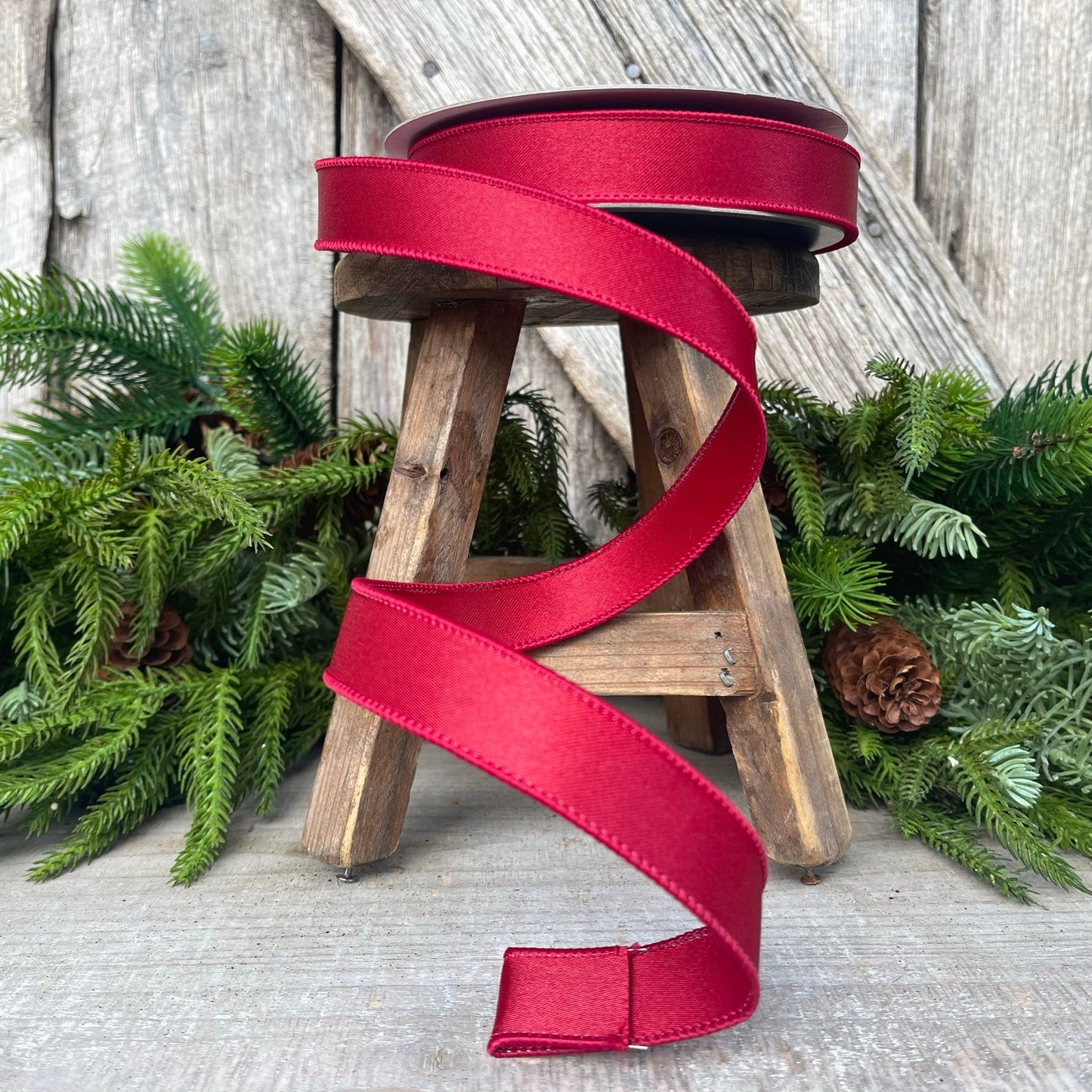 1" Ruby Satin Ribbon, Farrisilk Ribbon, Wired Ribbon