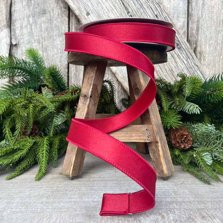 1" Ruby Satin Ribbon, Farrisilk Ribbon, Wired Ribbon