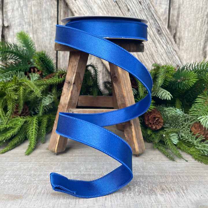 1" Royal Blue Satin Ribbon, Farrisilk Ribbon, Wired Ribbon