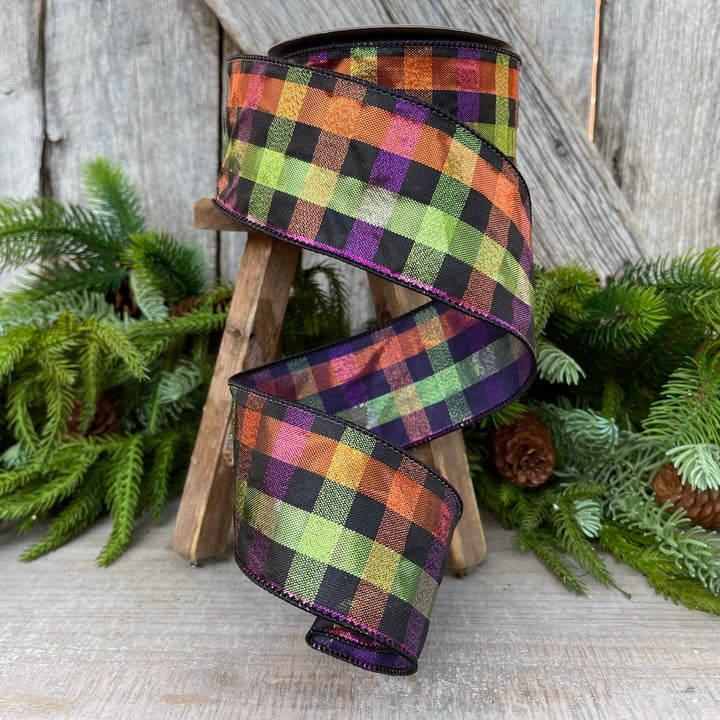 2.5" Halloween SpookyPlaid, Farrisilk Ribbon, Wired RIbbon
