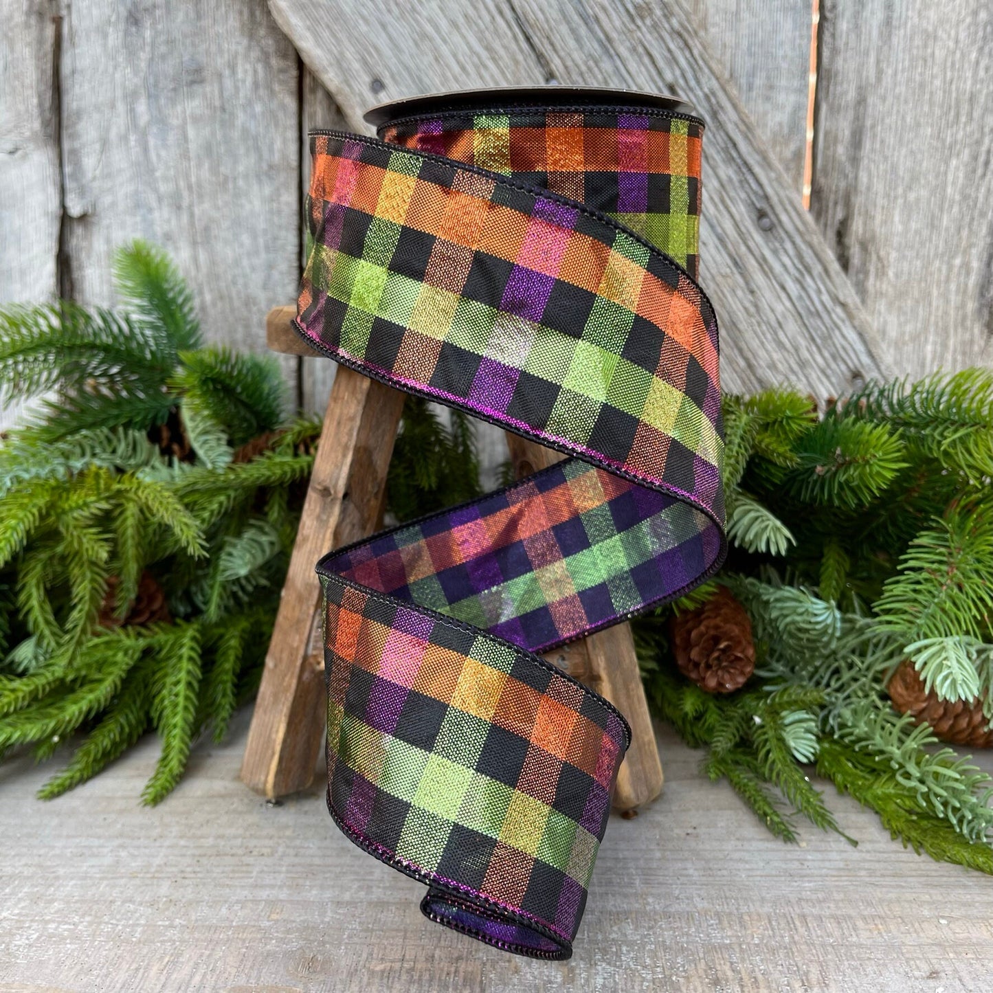 2.5" Halloween SpookyPlaid, Farrisilk Ribbon, Wired RIbbon