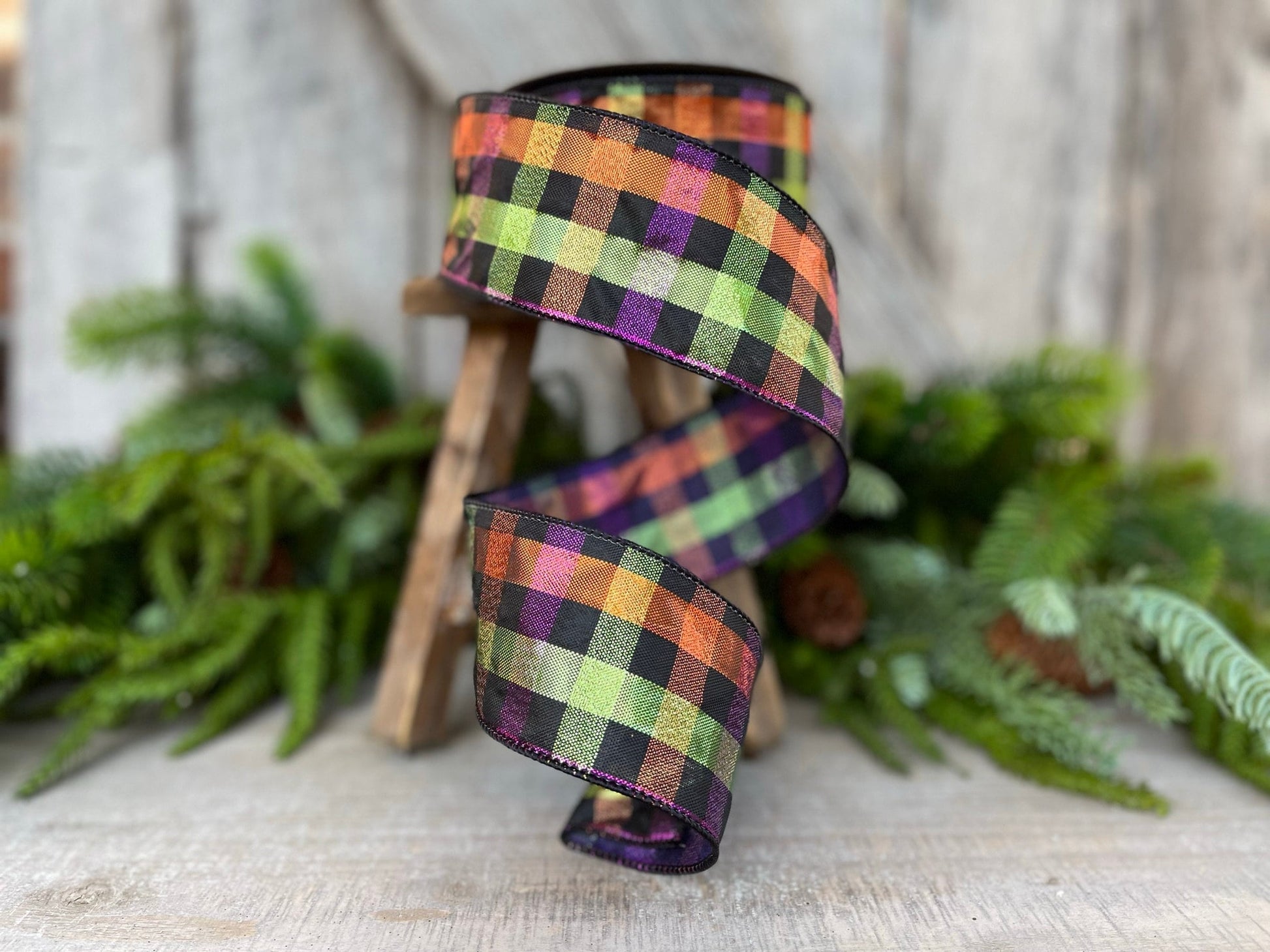2.5" Halloween SpookyPlaid, Farrisilk Ribbon, Wired RIbbon