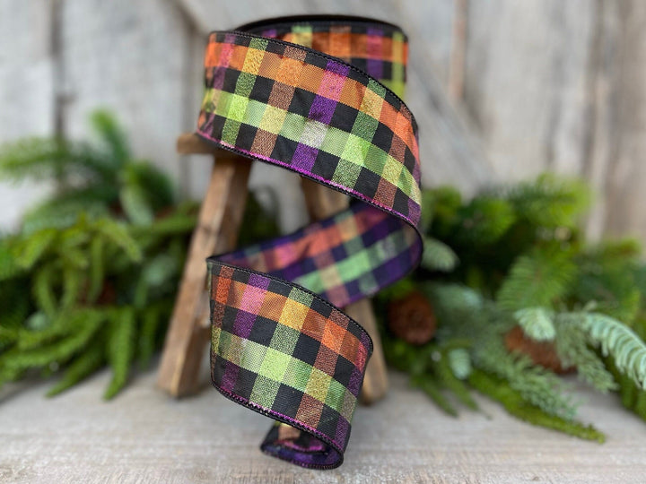 2.5" Halloween SpookyPlaid, Farrisilk Ribbon, Wired RIbbon