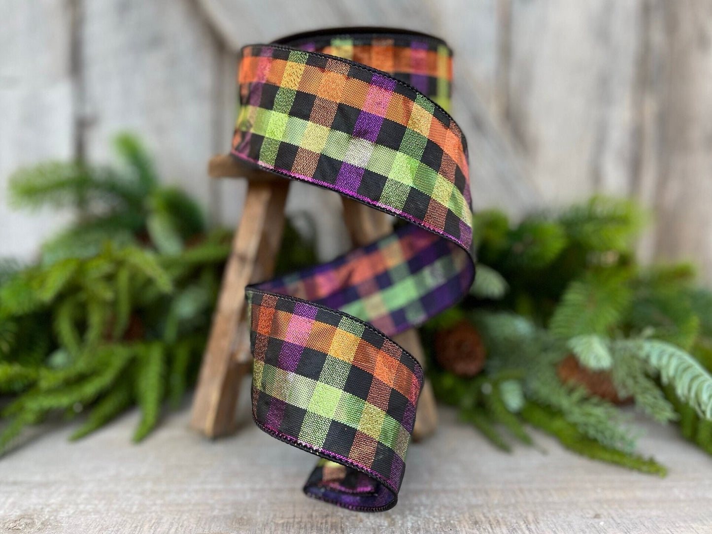 2.5" Halloween SpookyPlaid, Farrisilk Ribbon, Wired RIbbon