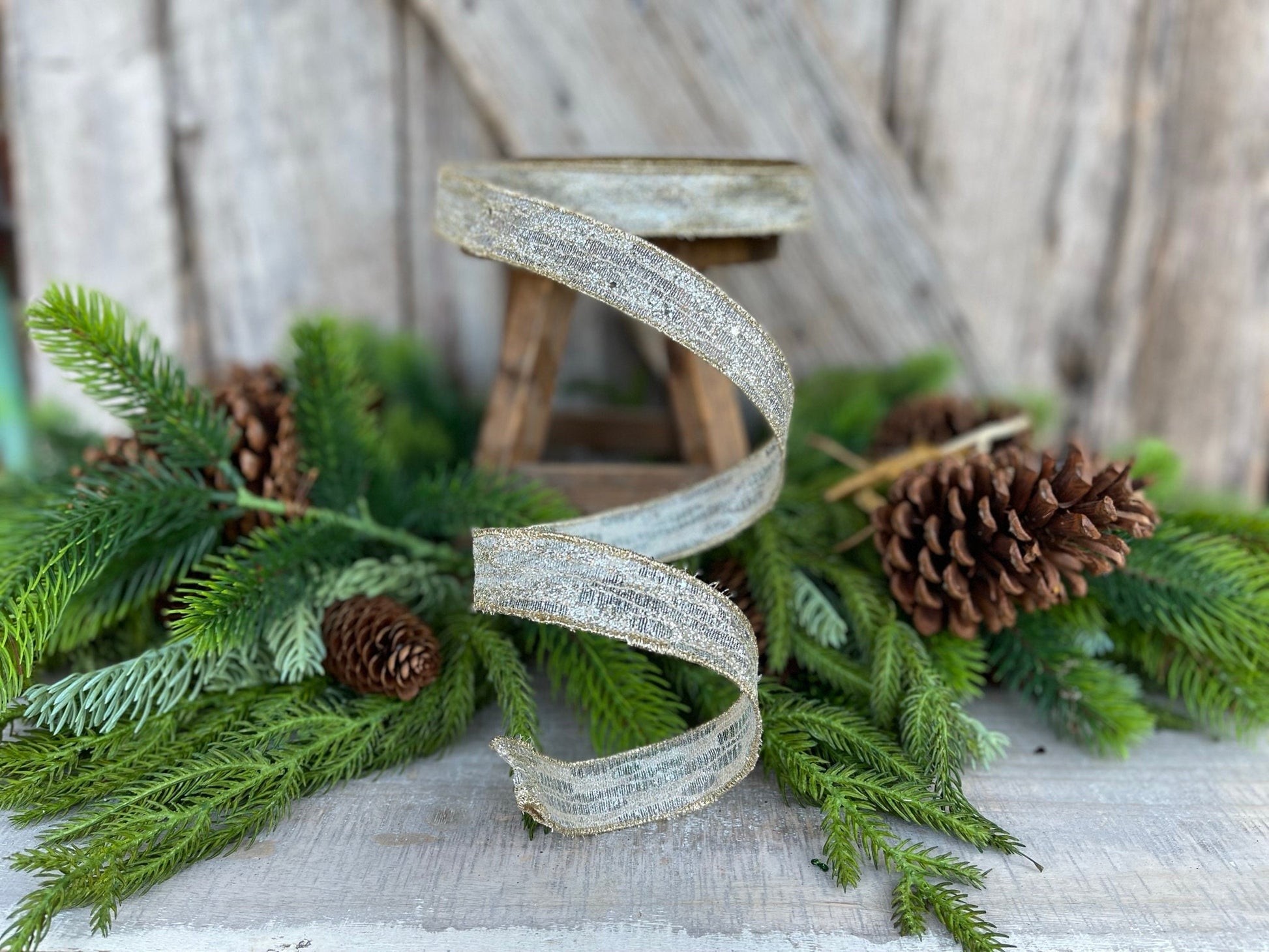 1" Platinum Reflections RIbbon, Farrisilk Ribbon, Christmas Ribbon
