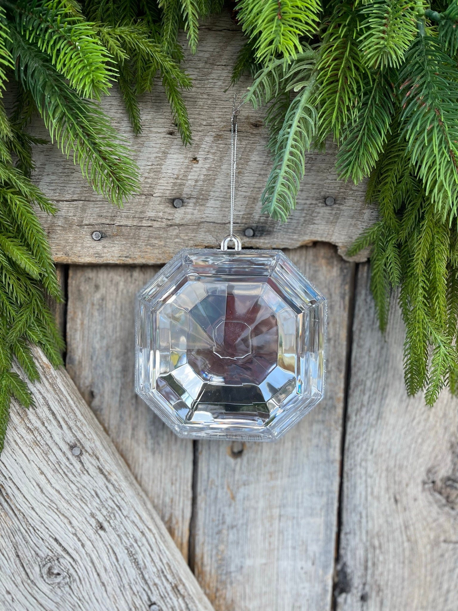 6" Clear Square Jewel, Christmas Jewel Ornament