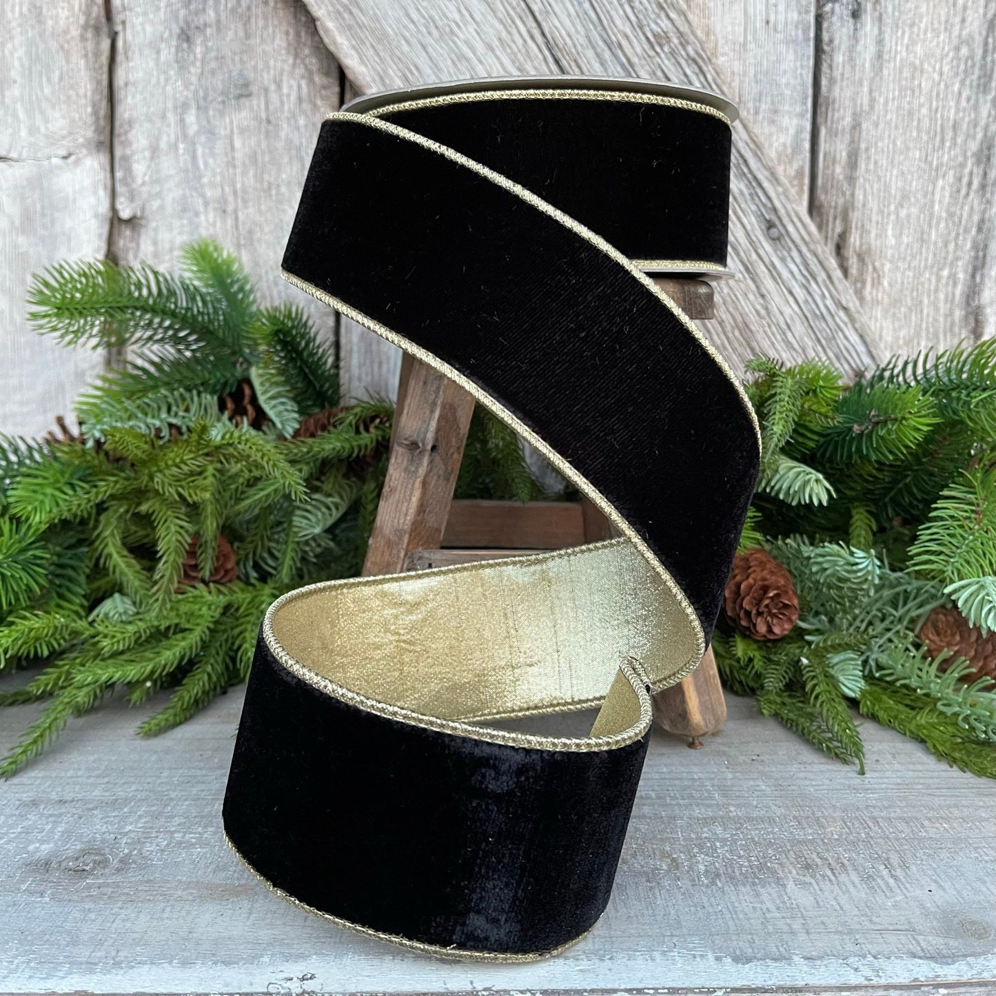 2.5" Black Flashy Velvet, Farrisilk Ribbon, Wired Ribbon