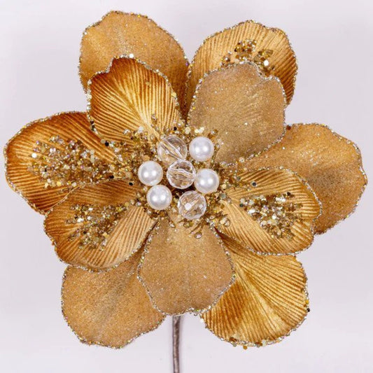 7" Gold Magnolia Clip, Farrisilk Magnolia