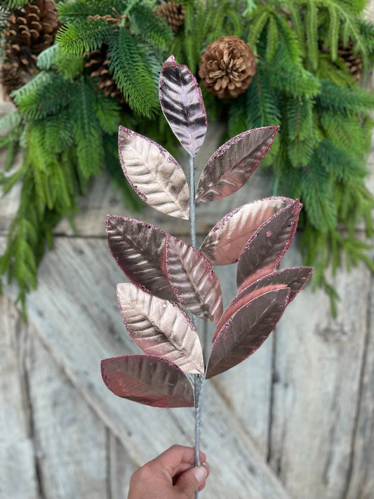 27" Pink Leaf Spray, Christmas Leaves Spray