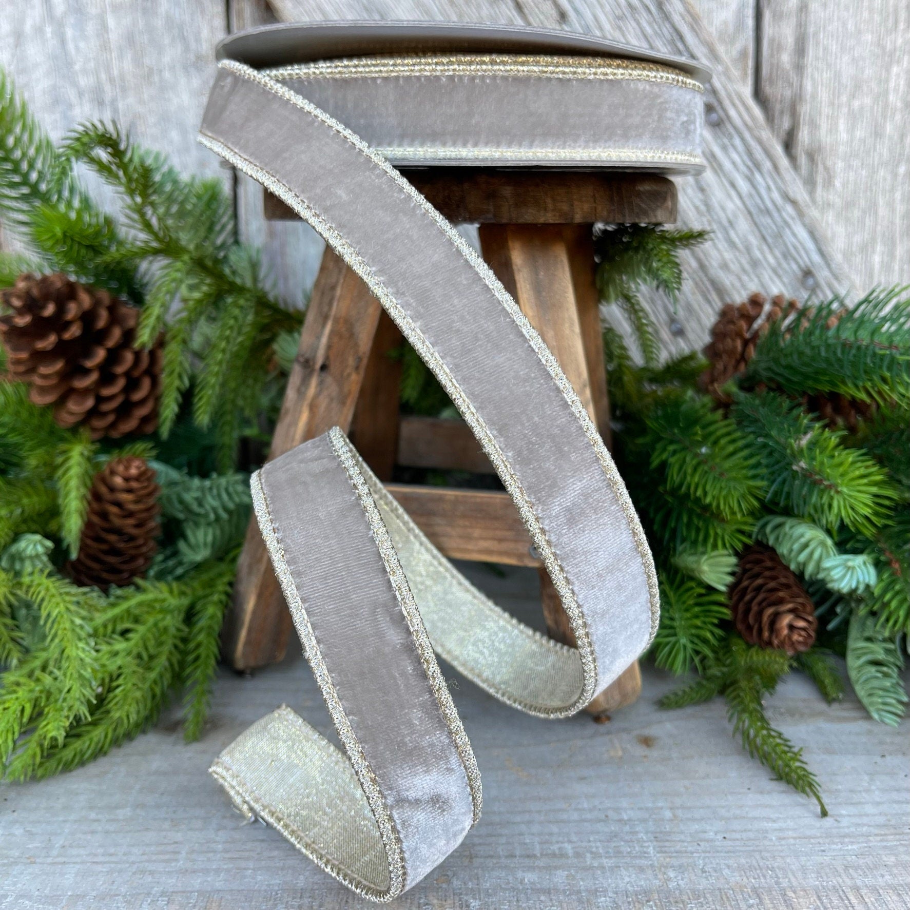 1" Platinum Velvet Luster, Farrisilk Ribbon, Wired Ribbon