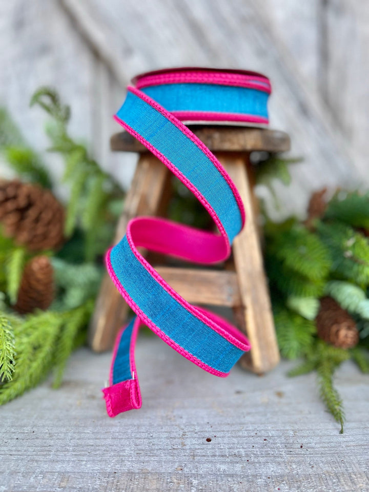 1" Turquoise and Pink Contrast Taffeta, Farrisilk Ribbon