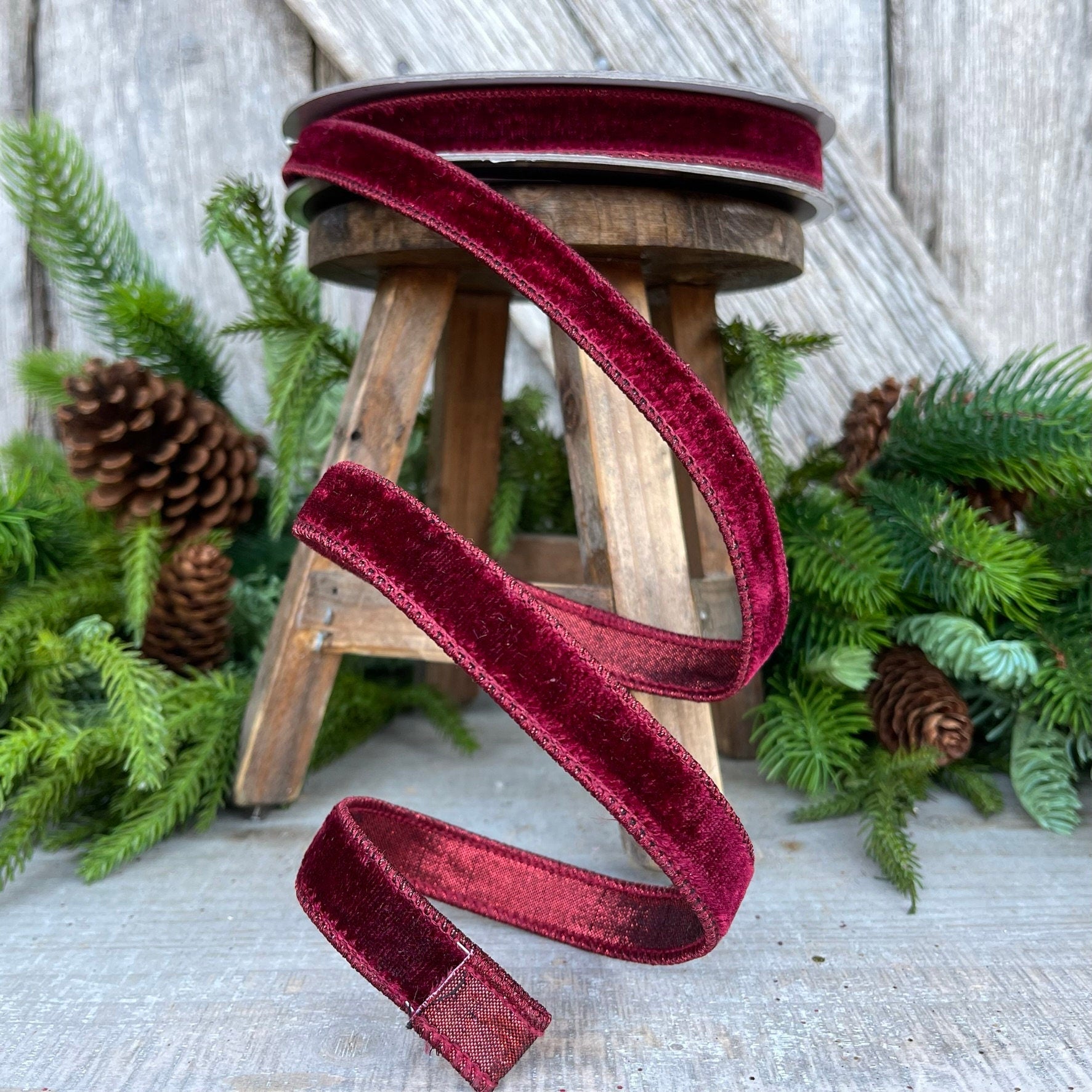 3/4” Burgundy Velvet Ribbon, Farrisilk ribbon, Velvet ribbon