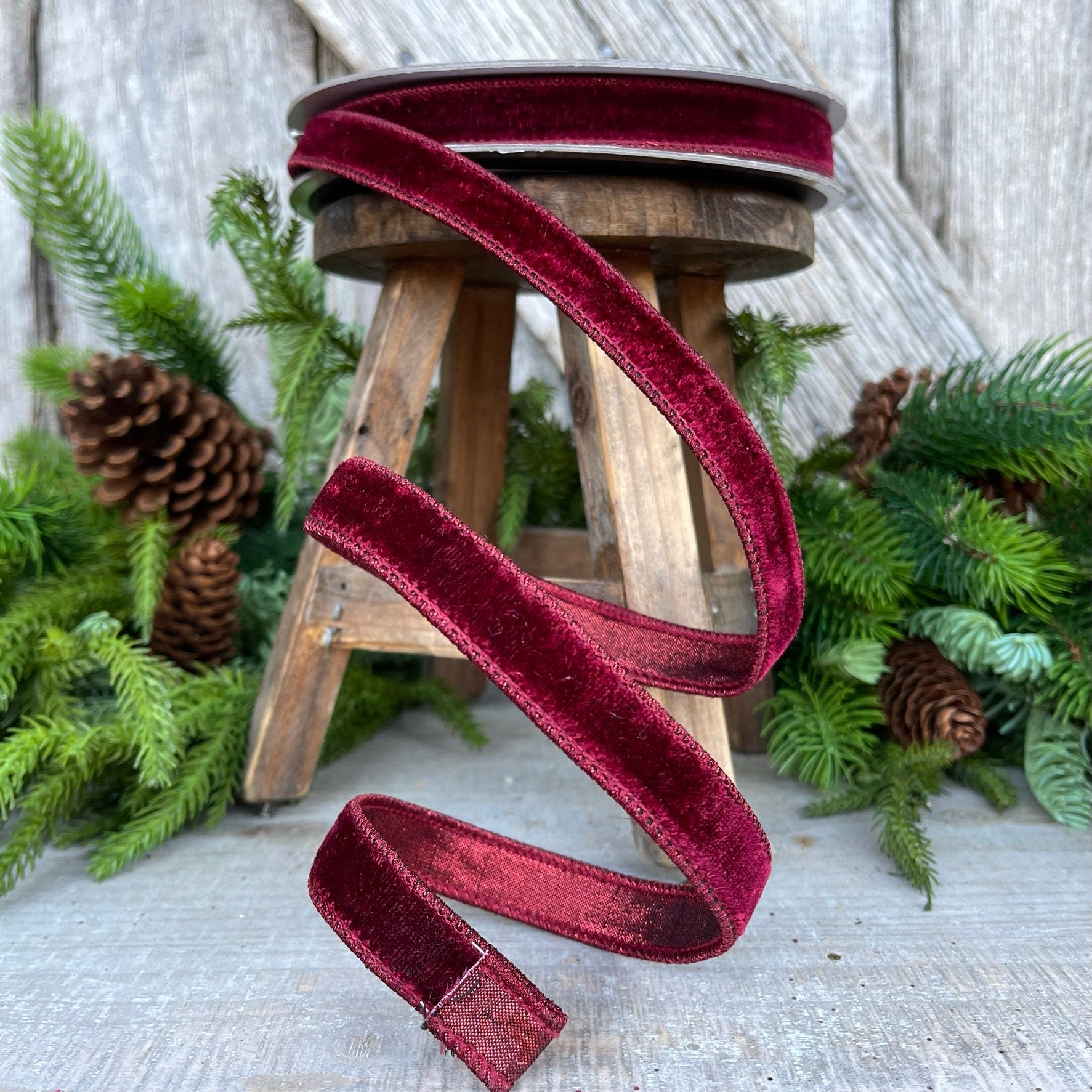 3/4” Burgundy Velvet Ribbon, Farrisilk ribbon, Velvet ribbon