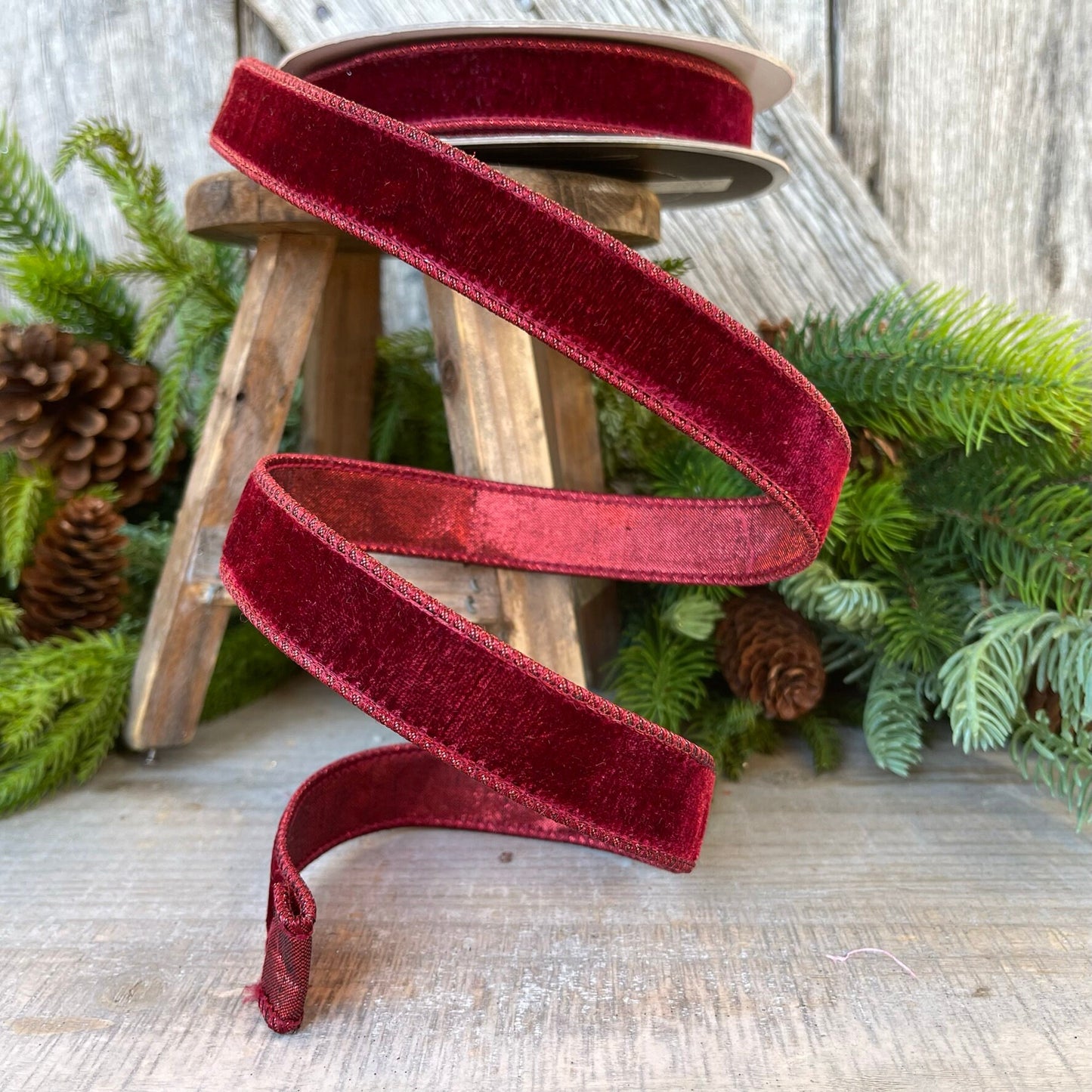 1” Burgundy Velvet Ribbon, Farrisilk ribbon