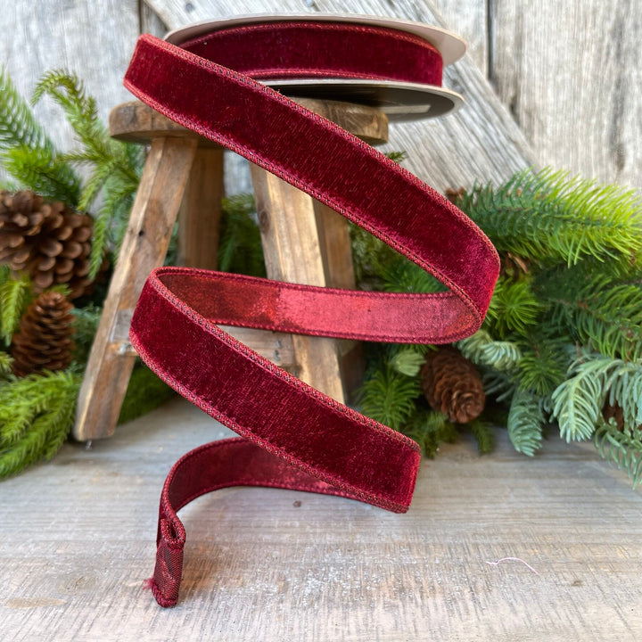 1” Burgundy Velvet Ribbon, Farrisilk ribbon, Velvet ribbon