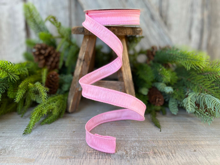 7/8" Pink Dupioni Ribbon, Wired Ribbon