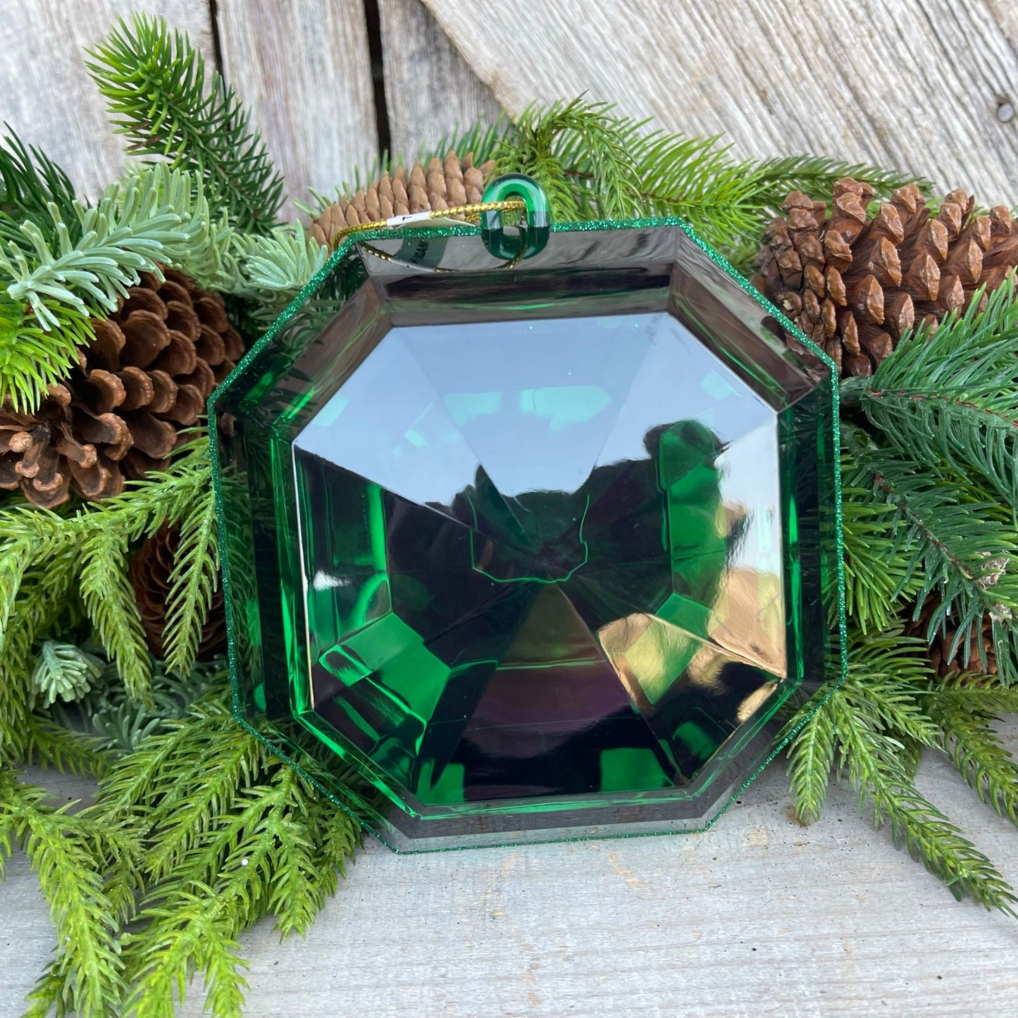 6" Emerald Green Square Jewel, Christmas Jewel Ornament, Green Gem Ornament