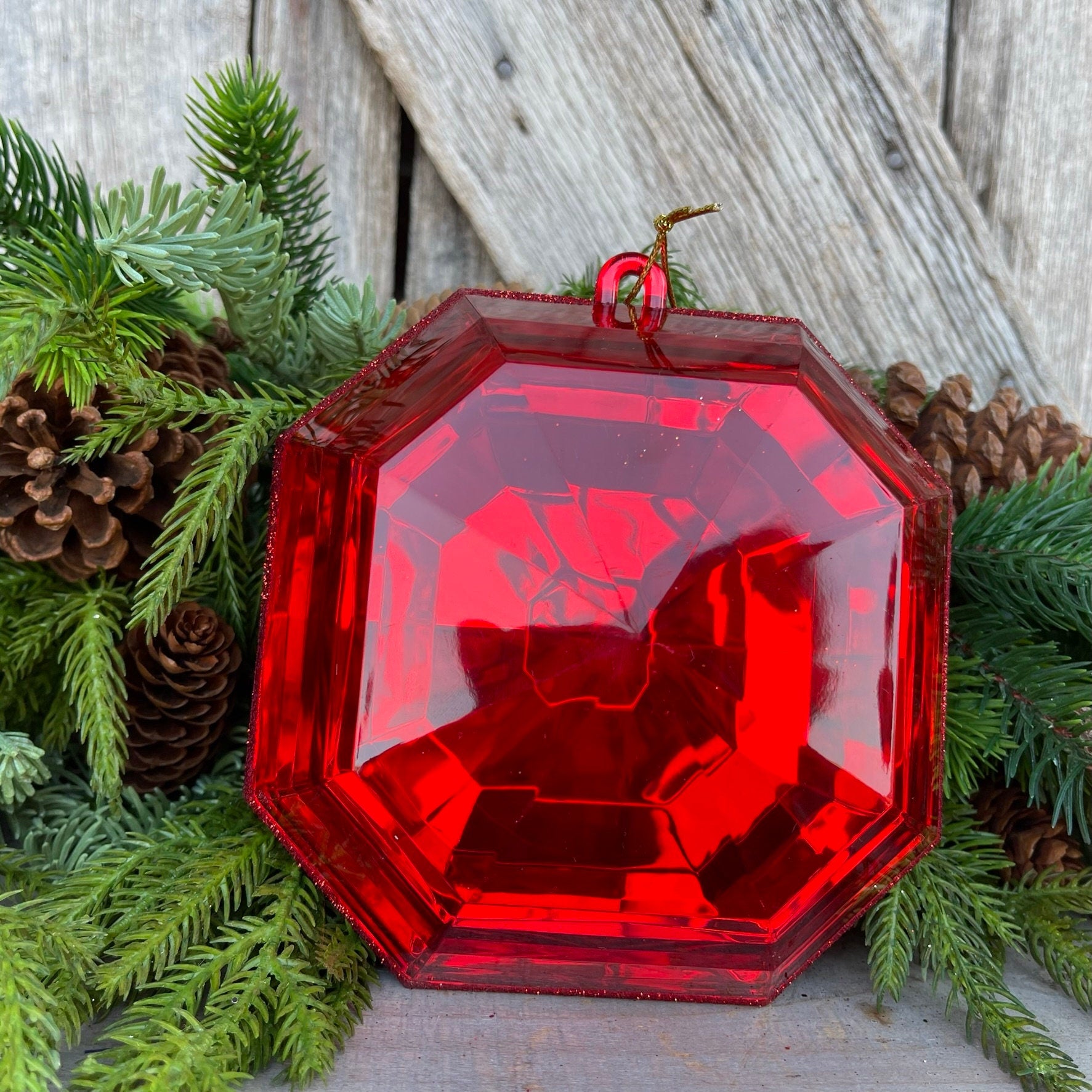 6" Red Square Jewel, Christmas Jewel Ornament
