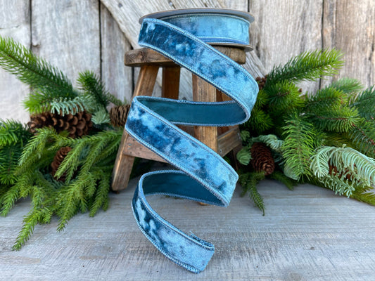 1" Steel Blue Silky Velvet, Farrisilk Velvet, Designer Ribbon
