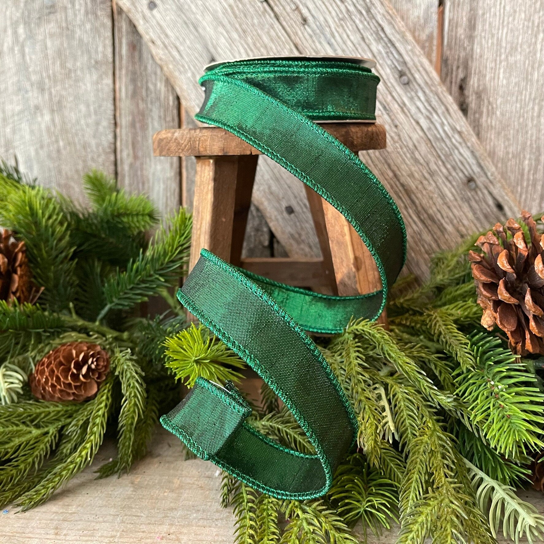 1" Emerald Green Luster Ribbon, Farrisilk