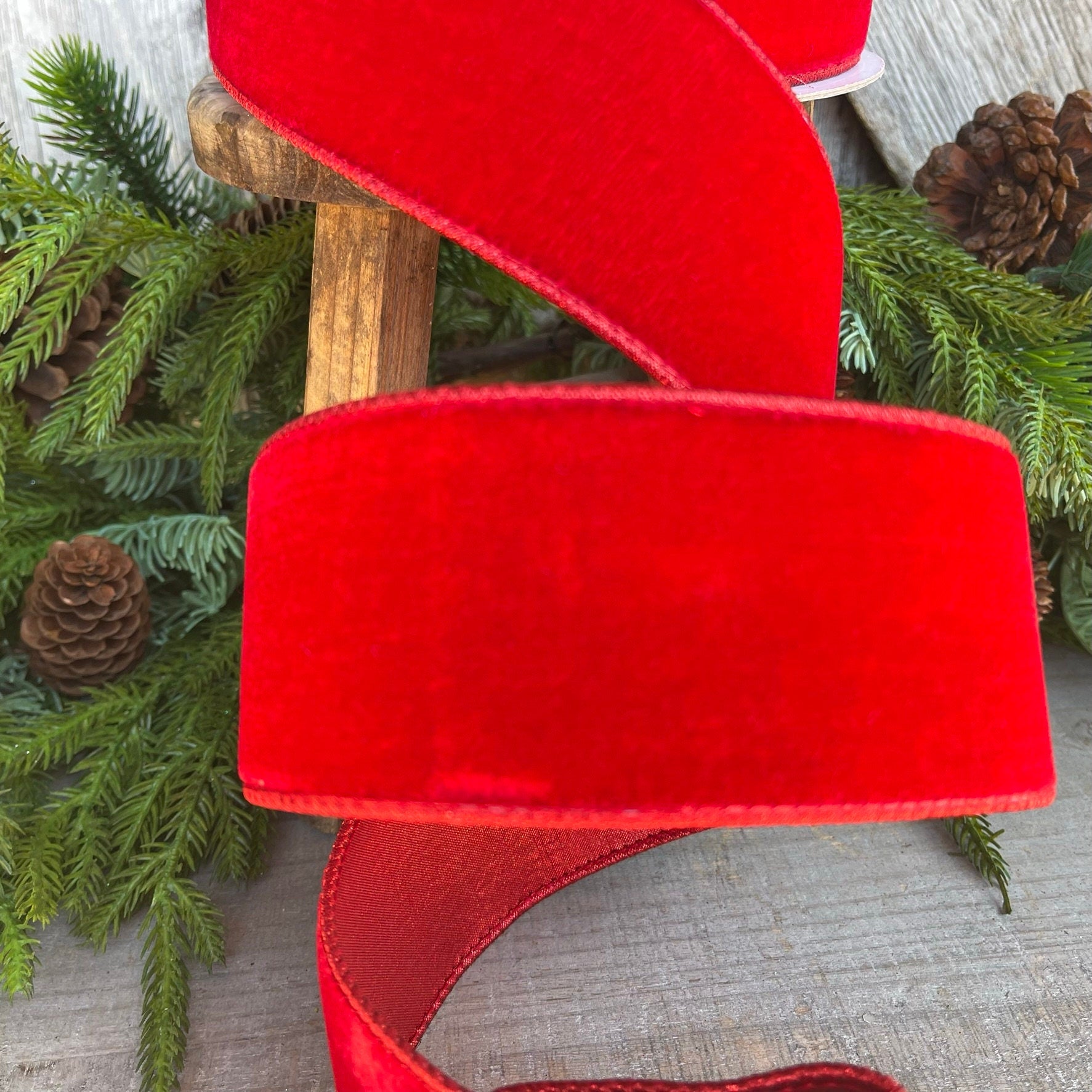 2.5" Farrisilk Red Velvet, Christmas Tree Ribbon