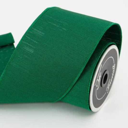 4" Emerald Green Shabby Silk, Farrisilk Ribbon, Wired Ribbon