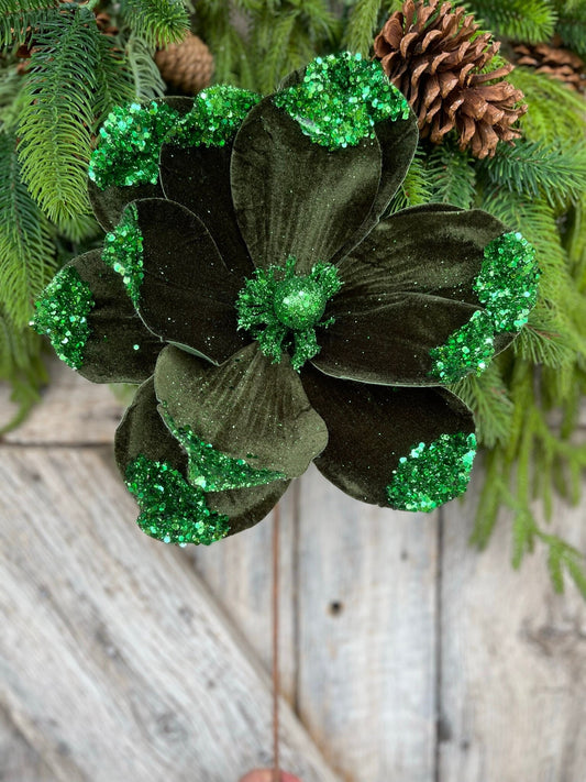 21" Emerald Green Velvet Magnolia, Christmas Magnolia