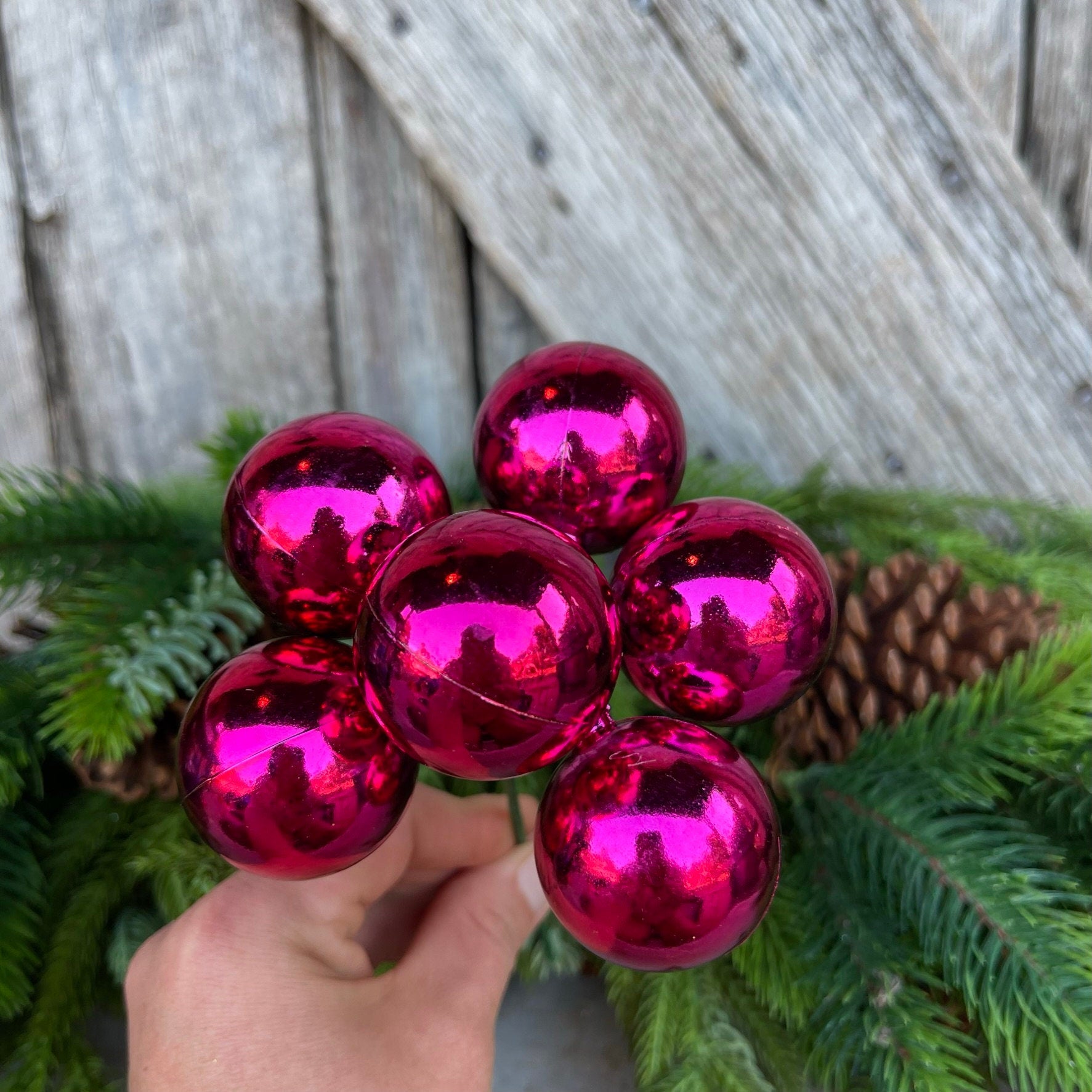 8" Hot Pink Ornament Ball Pick, Hot Pink Ball Pick, Ornament Pick