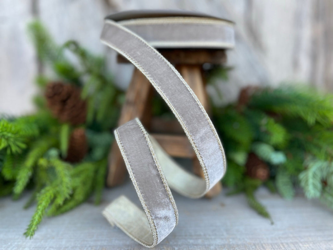 1" Platinum Velvet Luster, Farrisilk Ribbon, Wired Ribbon
