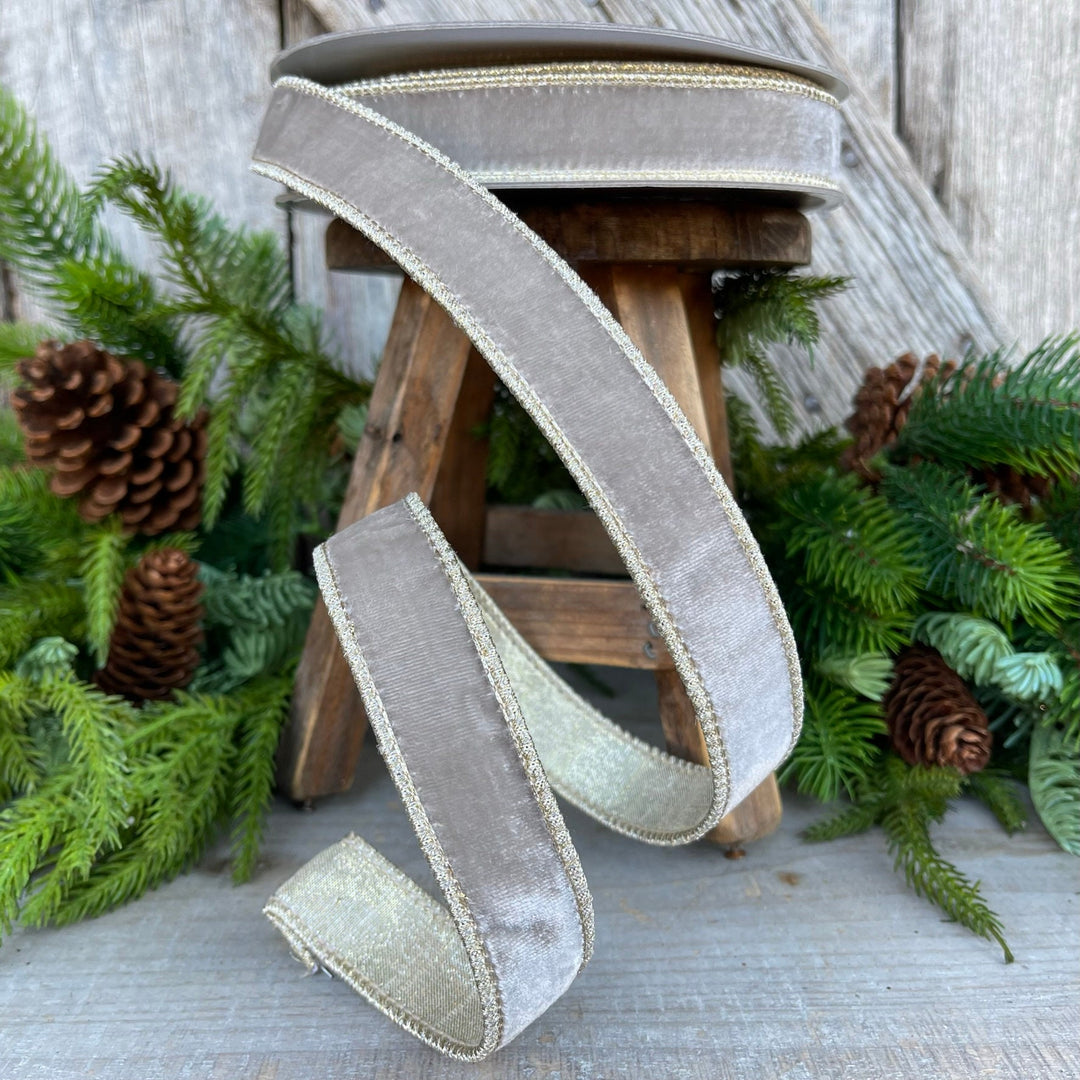 1" Platinum Velvet Luster, Farrisilk Ribbon, Wired Ribbon