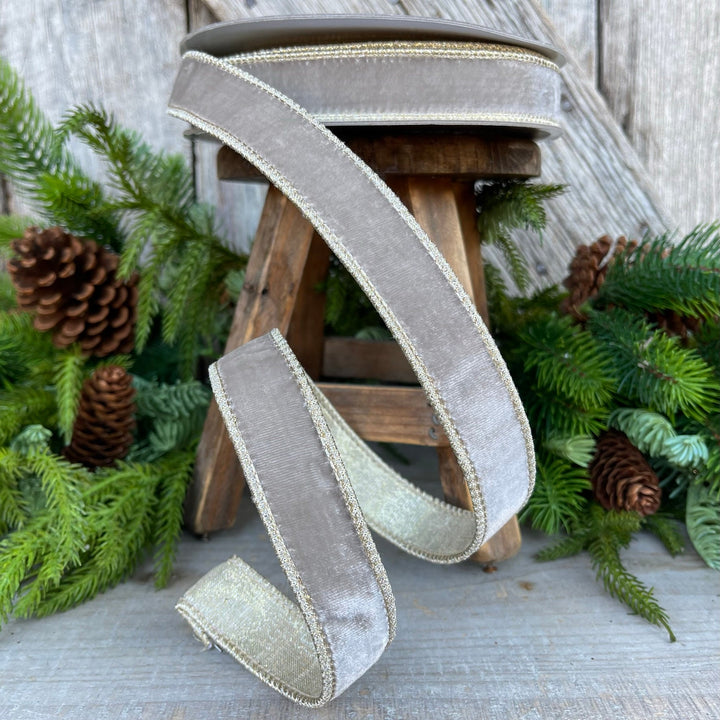 1" Platinum Velvet Luster, Farrisilk Ribbon, Wired Ribbon