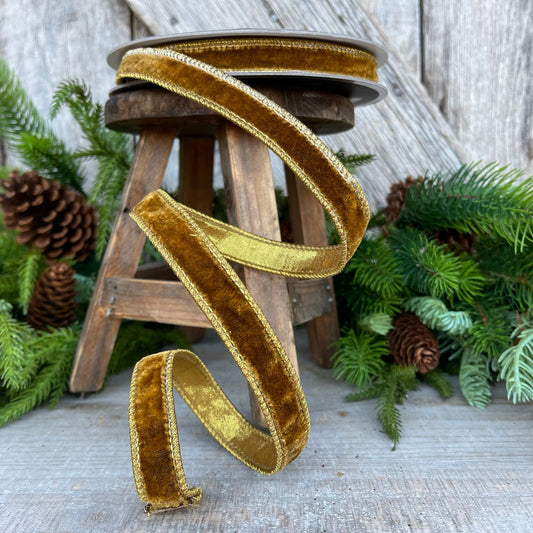 3/4" Antique Gold Wired Ribbon, Farrisilk Ribbon