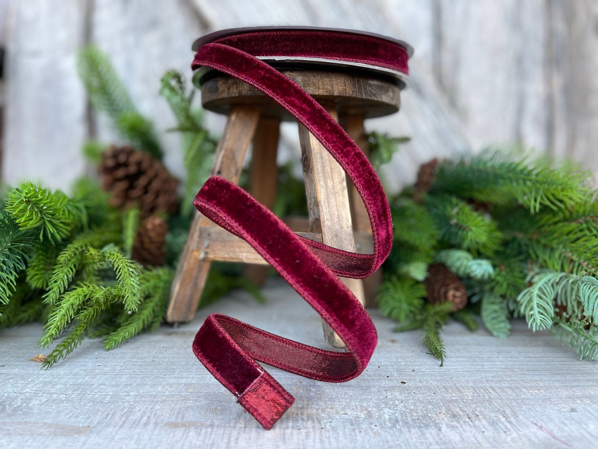 3/4” Burgundy Velvet Ribbon, Farrisilk ribbon, Velvet ribbon