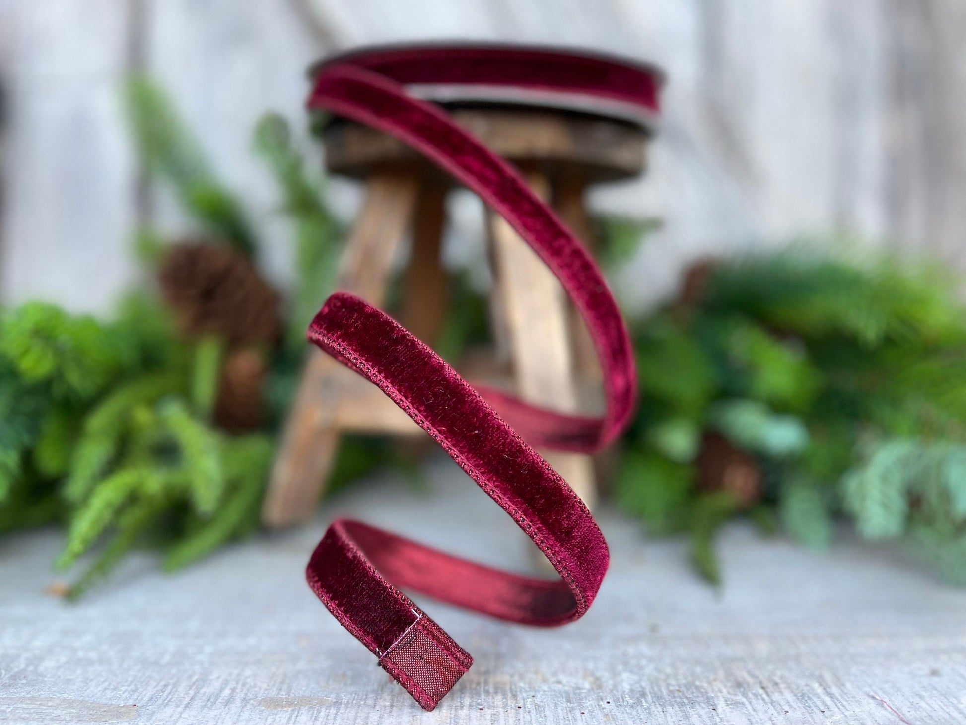 3/4” Burgundy Velvet Ribbon, Farrisilk ribbon, Velvet ribbon