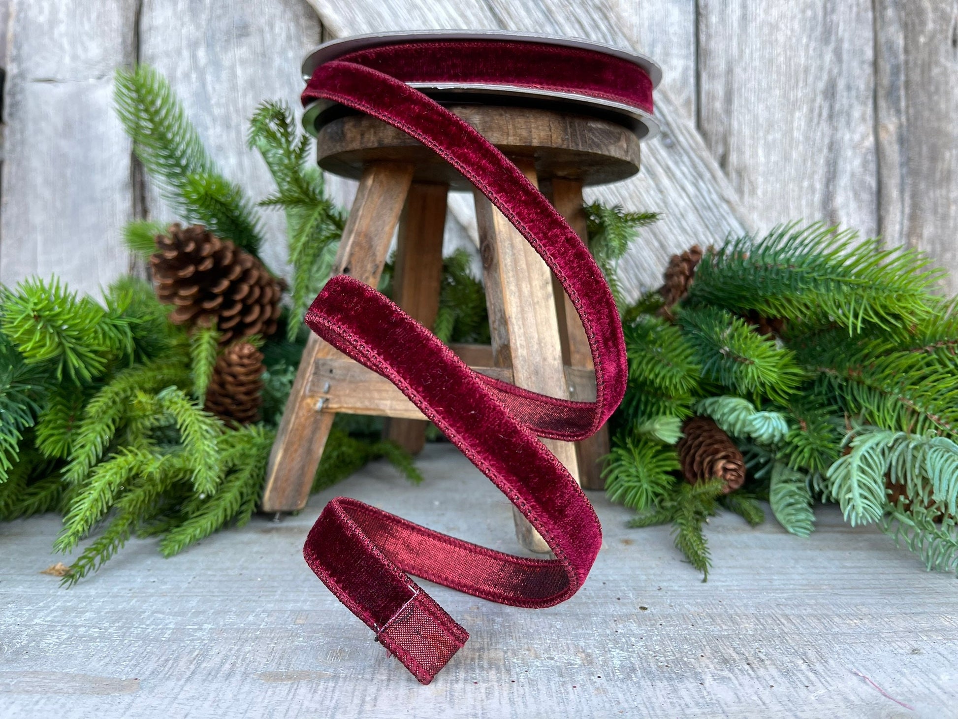 3/4” Burgundy Velvet Ribbon, Farrisilk ribbon, Velvet ribbon