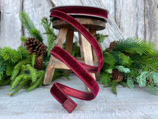 3/4” Burgundy Velvet Ribbon, Farrisilk ribbon, Velvet ribbon