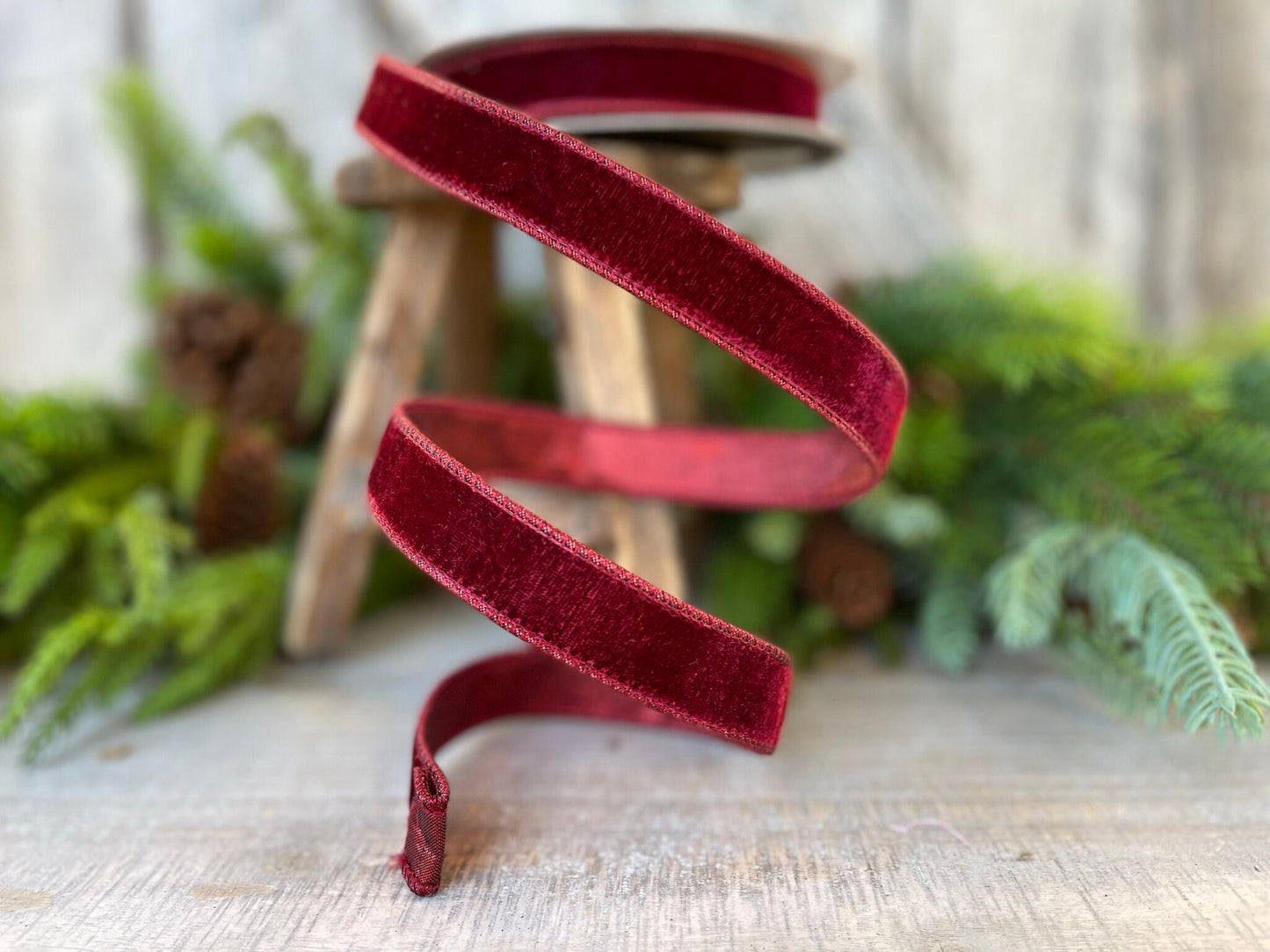 1” Burgundy Velvet Ribbon, Farrisilk ribbon