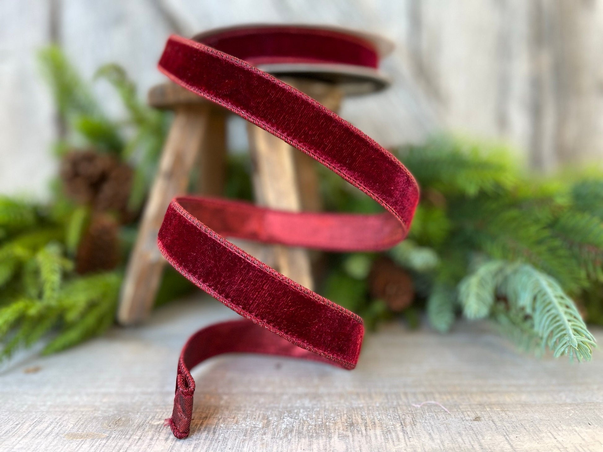 1” Burgundy Velvet Ribbon, Farrisilk ribbon